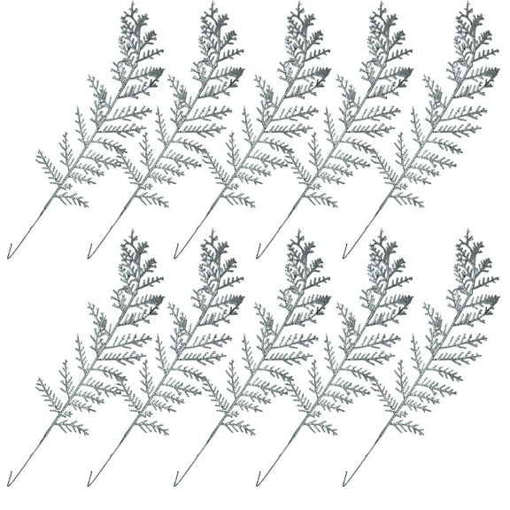13 inch Christmas Silver Leaf Floral Picks - Artificial Stem Spray for Crafts Party Home Decoration Wreath (Set of 10) - Silver Leaf