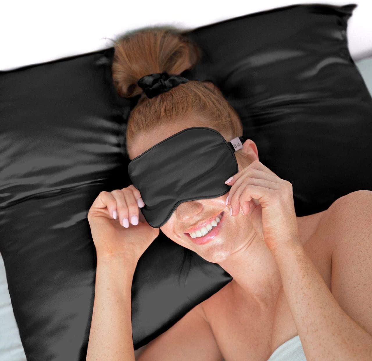 Kitsch Lavender Weighted Satin Eye Mask - Gentle Massage Effect - (Black) - image 5 of 5