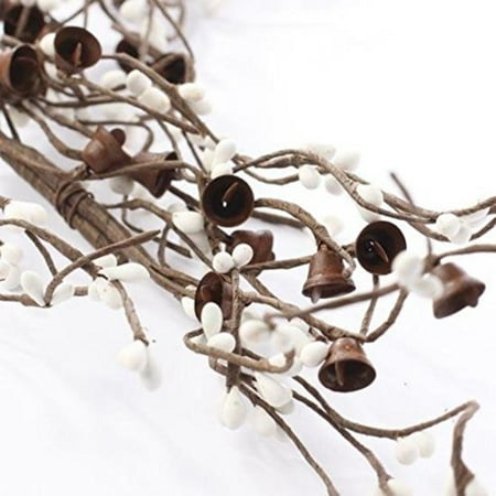 - White Pip Berry Garland with Tiny Rusty Liberty Bells (4ft Long) By Factory Direct Craft