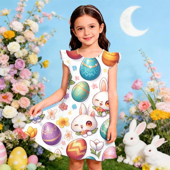 Glisme Girls Dresses Easter Theme Long Dress Floral Print Party Gown With Sash Bow Holiday Celebration Outfit Multicolour Sundress Size 8-9 Years