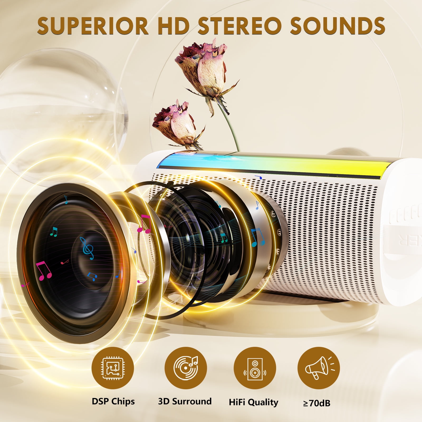 JAUYXIAN Karaoke Machine for Kids Adults, Portable Karaoke Speaker Bluetooth with Rgb Lights, 2 Mics, Usb, Best Gift for Girls/ Boys