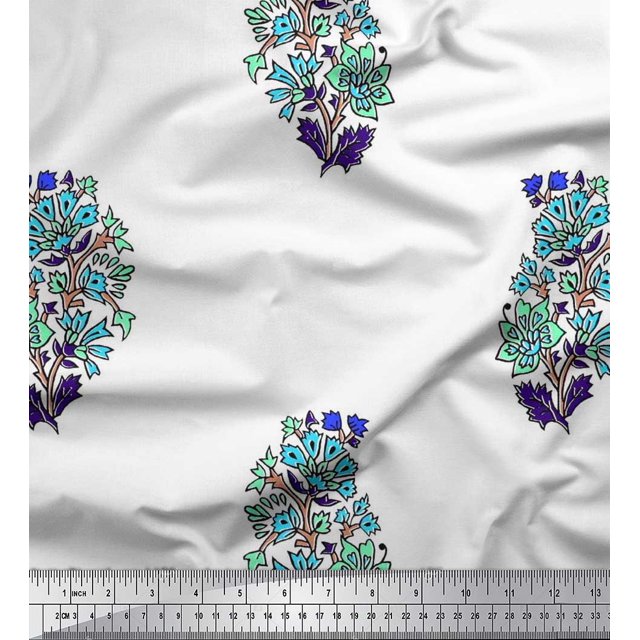 Soimoi Rayon Fabric Leaves & Floral Block Decor Fabric Printed Yard 42 Inch Wide