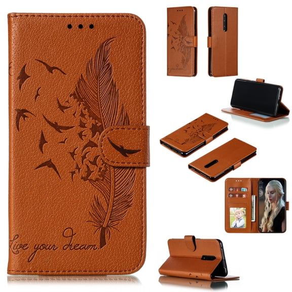 Feather Pattern Litchi Texture Horizontal Flip Leather Case with Wallet & Holder & Card Slots