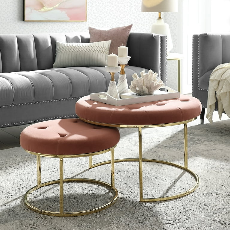 Nicole Miller Dangelo Ottoman Velvet Upholstered Stainless Steel Frame Set of 2 Blush Gold Walmart