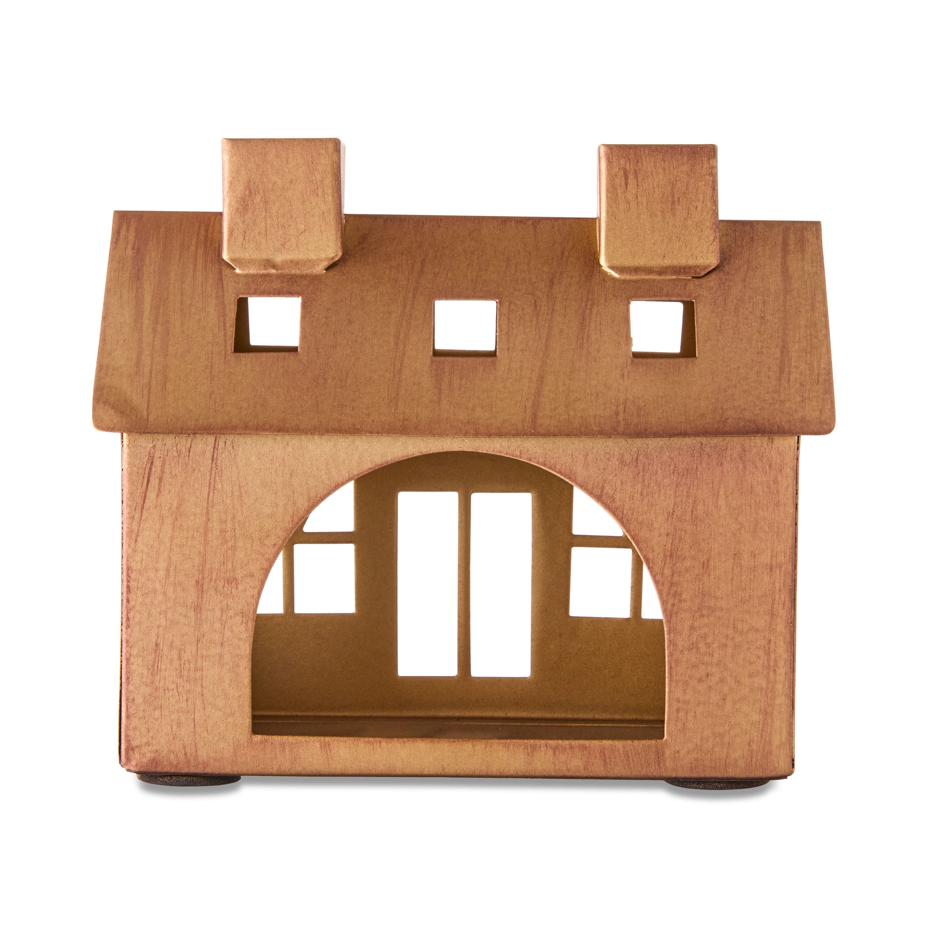 Small Metal Decorative House Christmas Tabletop Decoration, Bronze, 4.75", by My Texas House