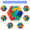 thumbnail image 2 of Wooden Puzzle Wooden Hexagon Puzzle For Kids, Shape Block Tangram Brain Teaser Toy Geometry Logic IQ Game Montessori Developmental Educational Gift All Ages 14 Piece, 2 of 6