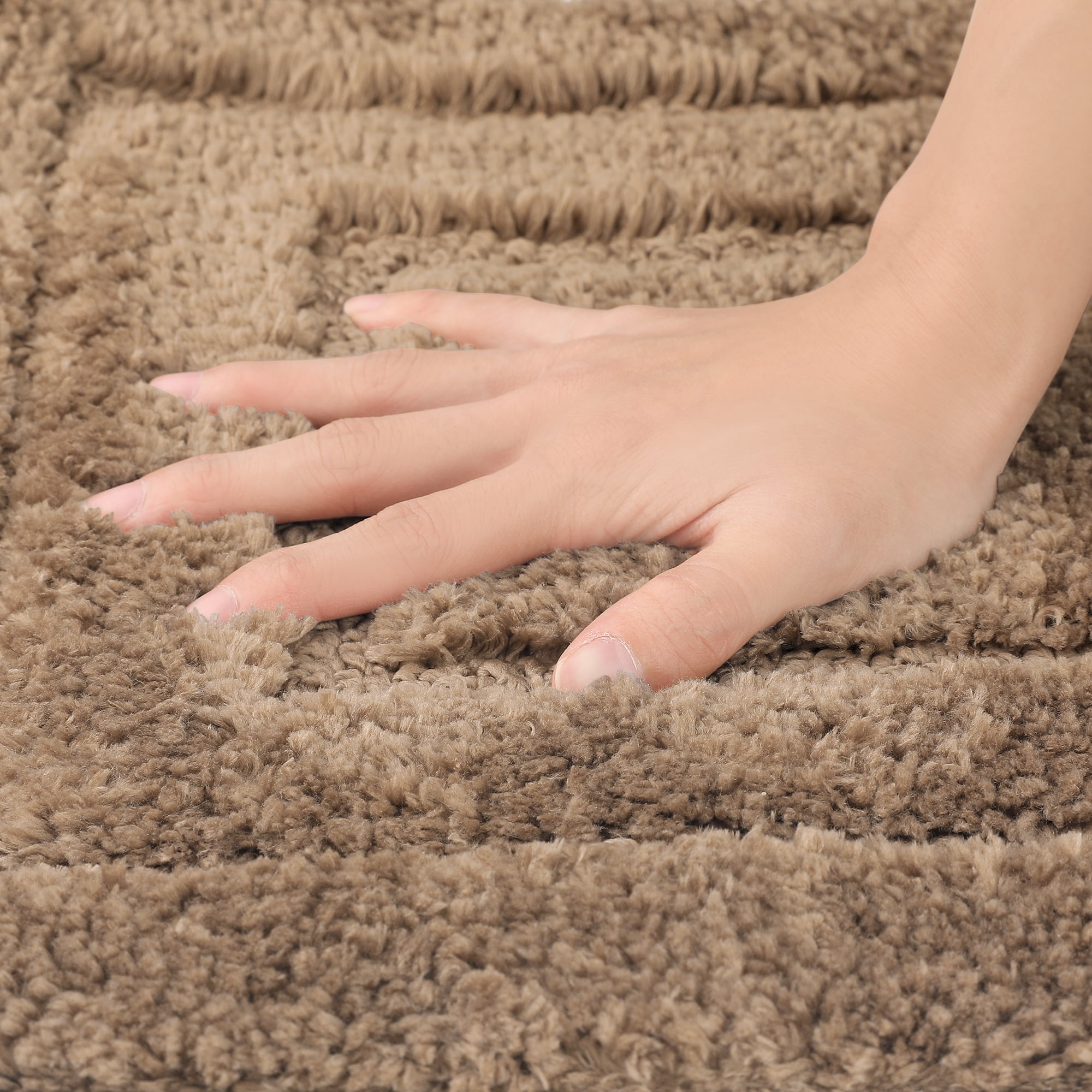 Unique Bargains Soft Absorbent Bath Mats 2 Pcs Non-Slip Plush Bathroom Rugs Brown 20" x 32"
