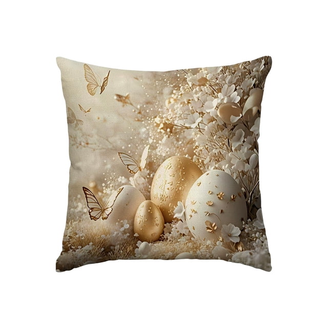 Cubiertas de Almohada de Pascua Oro Lujoso Poliéster 45x45cm Sofá Cojín Cubiertas de Almohada Decorativa de Vacaciones