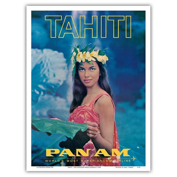 Tahiti - Tahitian Women of the World- Pan American World Airways - Vintage Airline Travel Poster c.1964 - Master Art Print (Unframed) 9in x 12in