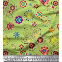 Soimoi Green Velvet Fabric Insect & Floral Clip Art Print Fabric by The Yard 58 Inch Wide