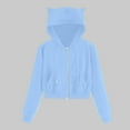thumbnail image 2 of clear Usmixi Sweatshirt Coat for Women Winter Womens Hooded Sweatshirt Coat Open Front Zipper Cute Cat Ear Hoodies Coat Plus Size Casual Solid Long Sleeve Pocket Short Outwear Weekly, 2 of 5