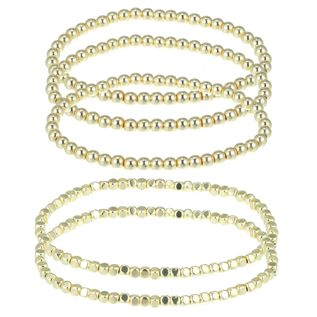 Pulsera de cuentas para mujer, pulsera de bolas de cuentas, kit de pulsera elástica apilable y estirable, tono dorado