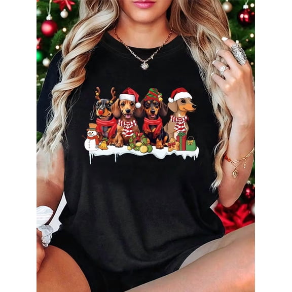 Christmas Dachshund Dogs Unisex T-Shirt Festive Holiday Pet Lover Art Design up to size 5XL