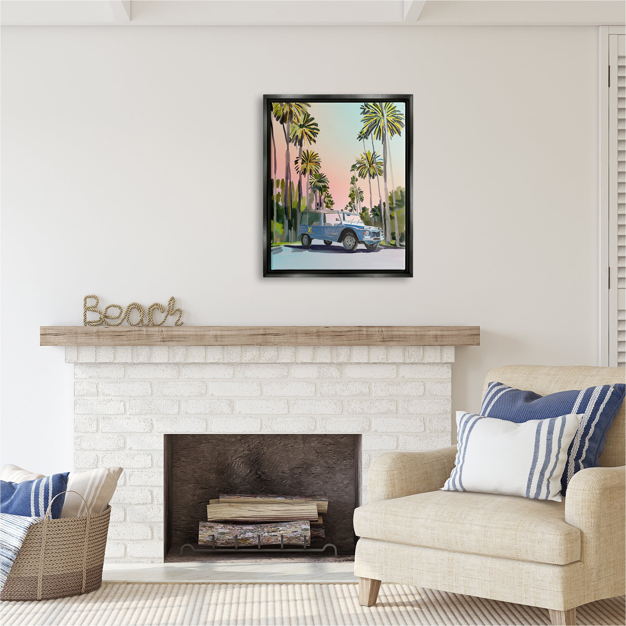 Stupell Industries Glam Summer Truck Transportation Painting Black Floater Framed Canvas Art Print Wall Art, 25 x 31
