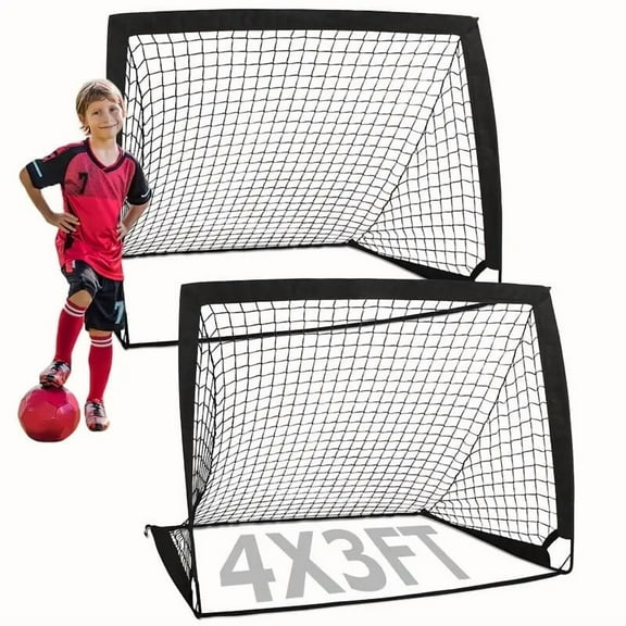 MAXVINI 2 Pack 4’ x 3’ Size Portable Kid Soccer Goals for Backyard, Indoor and Outdoor Pop Up Soccer Goals with 6 Training Cones, Carrying Bag, 8 Ground Stakes