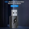 thumbnail image 2 of Transmisor y receptor inalámbrico Bluetooth 5.0 USB 4 en 1, adaptador de audio auxiliar de 3,5 mm para altavoz Bluetooth, color negro, 2 of 5