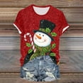 thumbnail image 7 of larppty Women Crew Neck Cute Snowman with Hat Graphic Fall Shirts Casual Christmas Tee Family Tops (Brick Red, L), 7 of 7