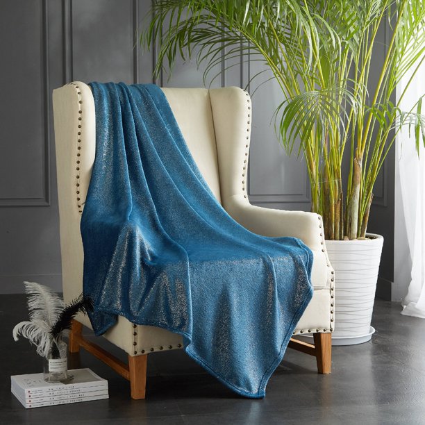 Mainstays Royal Plush Glitter Throw Blanket, Blue