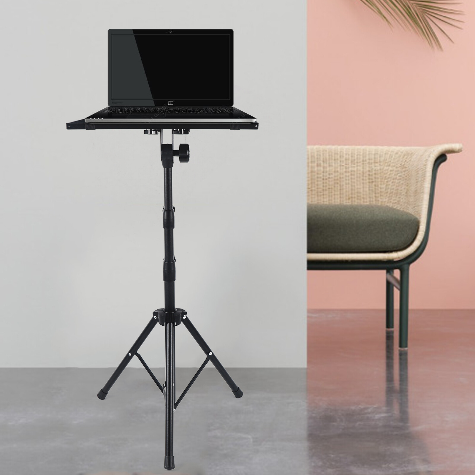 Metal Adjustable Tripod Stand With Tray Laptop Projector Outdoor Home Office For A Bedroom, Living Room, Study, Office