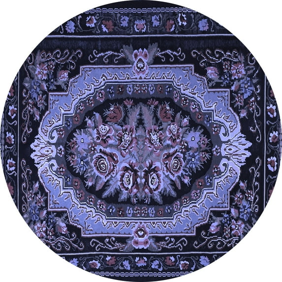 Ahgly Company Machine Washable Indoor Round Medallion Blue French Area Rugs, 8' Round