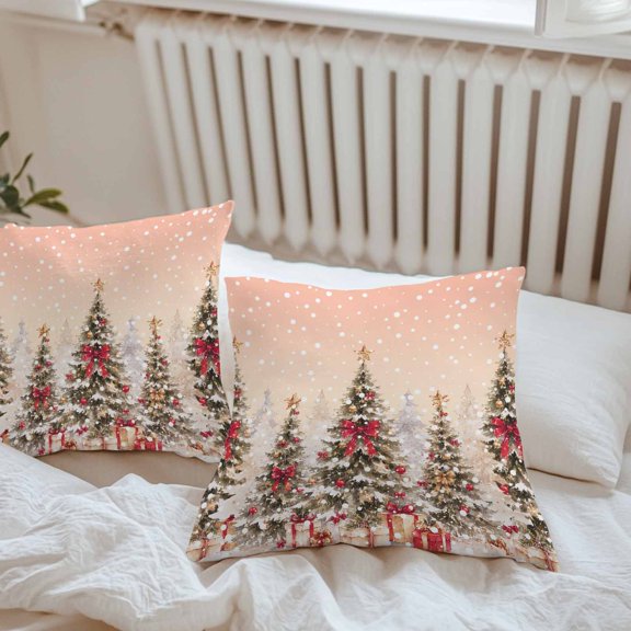Outdoor Pillow Covers Christmas Tree Winter Snowflake Waterproof Pillow Cases 16x16 Set of 2, Christmas Bell Gift Throw Pillow Cover Pillowcase for Patio Balcony Couch Garden