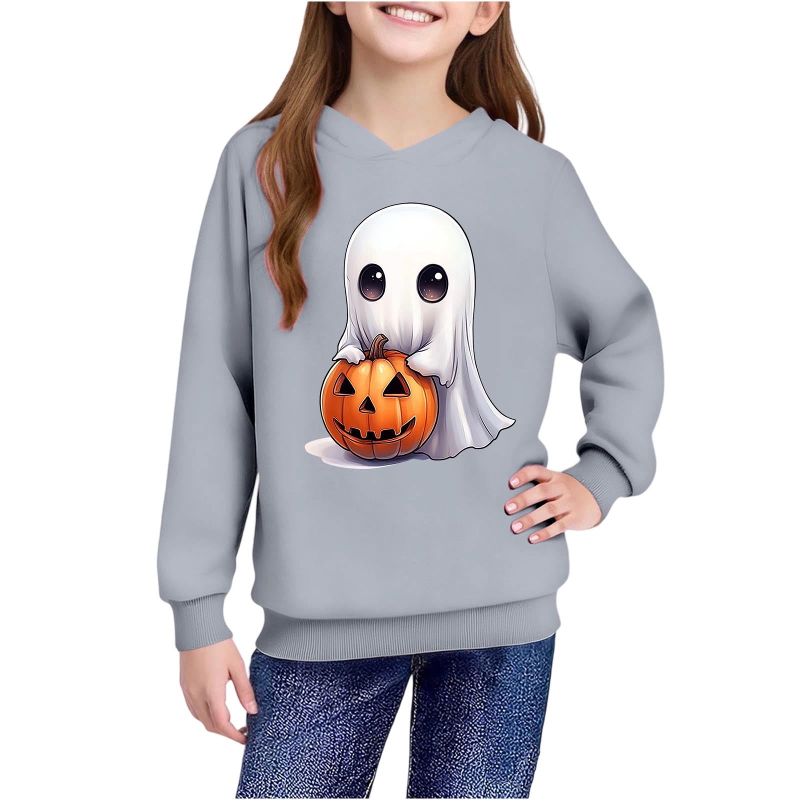 Halloween Hoodie Für Kinder - Kürbis & Geister Druck, Unisex Kapuzenpullover Oversized