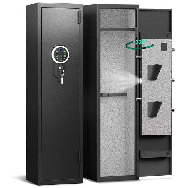 Silkight Gun Safe, Biometric Long Gun Safes with Fingerprint, Quick Access Long Gun Safe with Pistol Bag, Gun Cabinet with Removable Shelf & Gun Rack, Backlit Keypad & LED Light