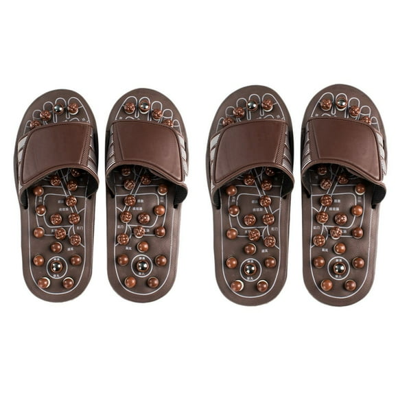 2 Pair Acupressure Foot Massager Massage Slippers Shoes Reflexology Sandals Relief Plantar Fasciitis Arthritis for Men Women, L & M,2 pair * Massage Slipper,Brown
