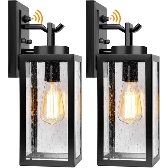 2 Packs Dusk to Dawn Outdoor Wall Lantern with Sensor,Wall Mount,Black