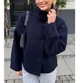 thumbnail image 3 of PUWEI Women's Casual Cropped Peacoat Wool Blend Single-Breasted Fall Winter Short Jacket Outwear, 3 of 7