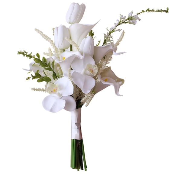 Bride Bouquets for Wedding, Calla Lily Bridal Bouquet, White Orchids and Long Stems, Artificial Wedding Bouquet, Ideal Bridesmaid Bouquet