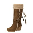 thumbnail image 2 of Viluyesy Womens Snow Boots, Lace Up Round Toe Wedge Heels Winter Fleece Warm Knee High Boots Khaki US9, 2 of 4