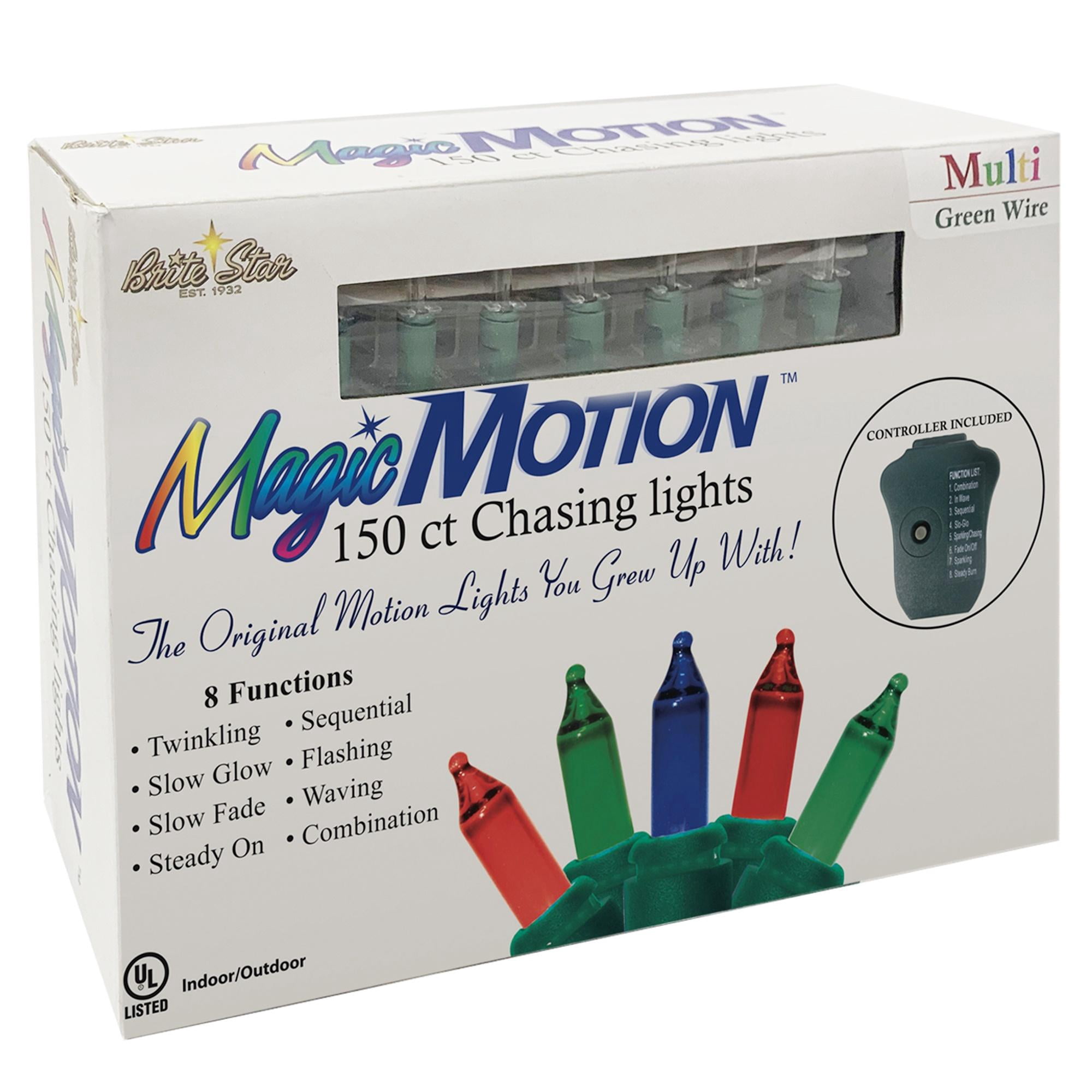 Brite Star 150 Count 8-Function Chasing Light Set - Outdoor String Lights with Twinkling, Flashing, and Steady On Modes - Ideal for Christmas Tree and Outdoor Christmas Decorations, Multi
