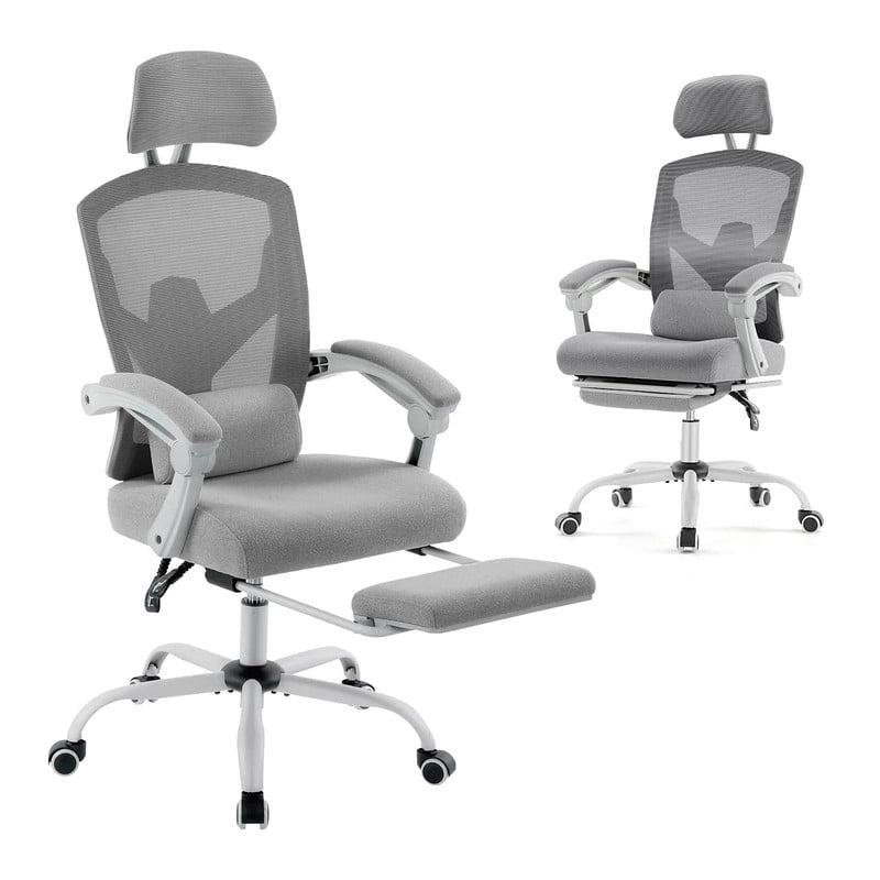 Kelno Ergonomic Office Chair High Back Reclining Swivel Desk Chair Retractable Footrest, Grey