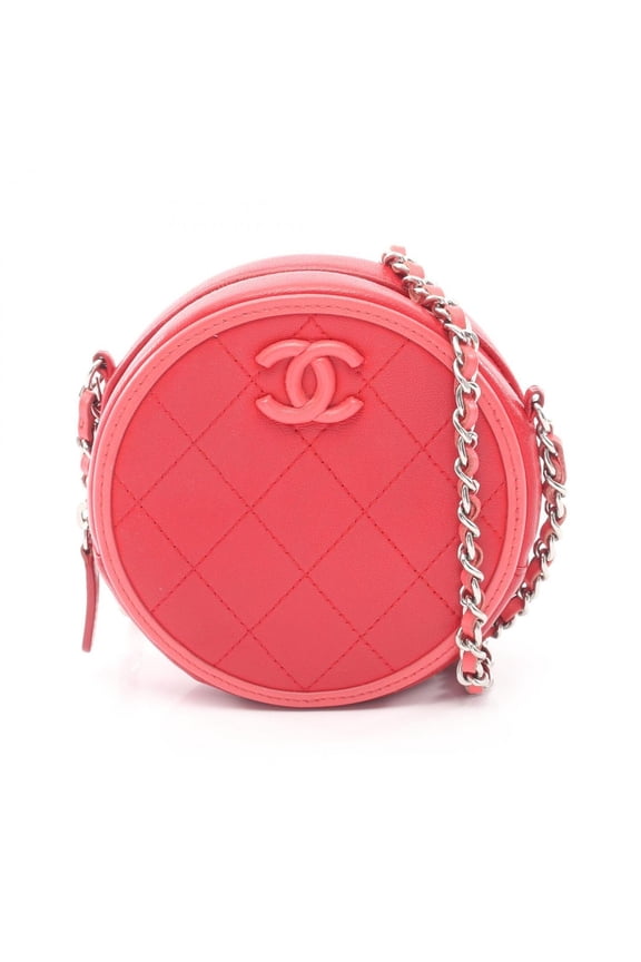 Pre-Owned Chanel Matelass Round Shoulder Bag/Handbag, Lambskin Leather, Women's, Red/Pink