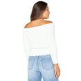 thumbnail image 5 of Celebrity Pink Women's Off Shoulder Scalloped Edge Sweater, Sizes XS-XXXL, 5 of 6