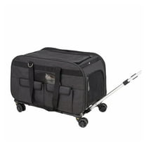 Cat Carrier with Wheels, Rolling Pet Carrier for Small Dogs up to 35 lbs, Telescopic Handle & Shoulder Strap, Breathable Travel Carrier with Bowl, Black