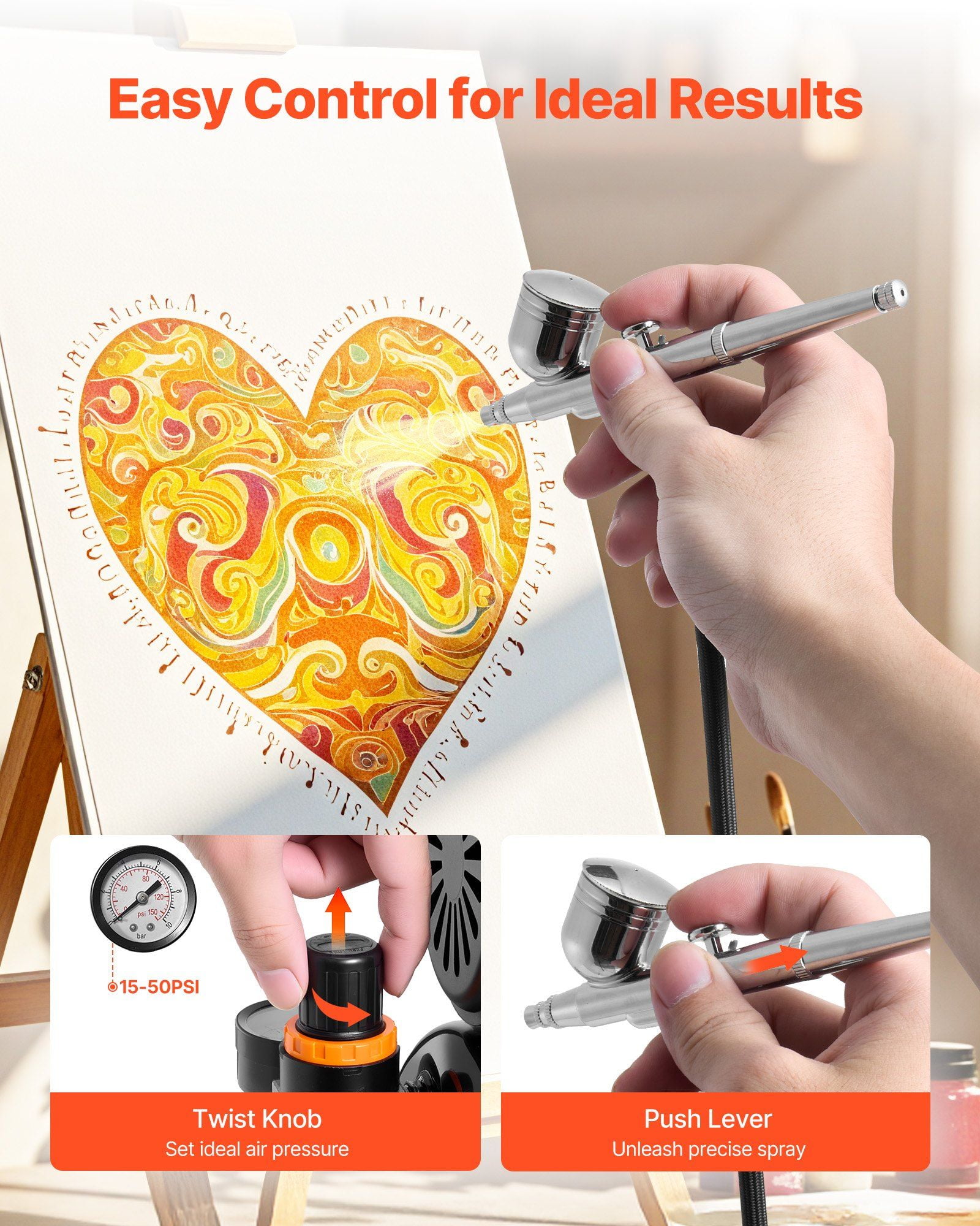 Deluxe Airbrush Kit with 1/6 HP Air Compressor & Tank - Features 3 Dual-Action Airbrushes, Tips, Paint, Hose, Fans - Great for Cake, Model, Nail Decor