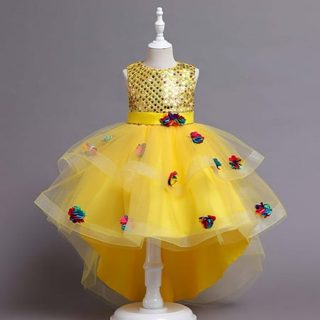 

KONBECA Toddler Girls Princess Dress Little Girls Party Wedding Formal Dress Flower Tail Dress Net Gauze Dress Kids Pageant Flower Girl Sleeveless Dress Birthday Gifts for Girls Yellow (3-4 Years)