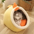 thumbnail image 3 of Lit Grotte en Peluche pour Animal avec Capuchon, Beigne pour Chat, Faux Jaune m, 3 of 8