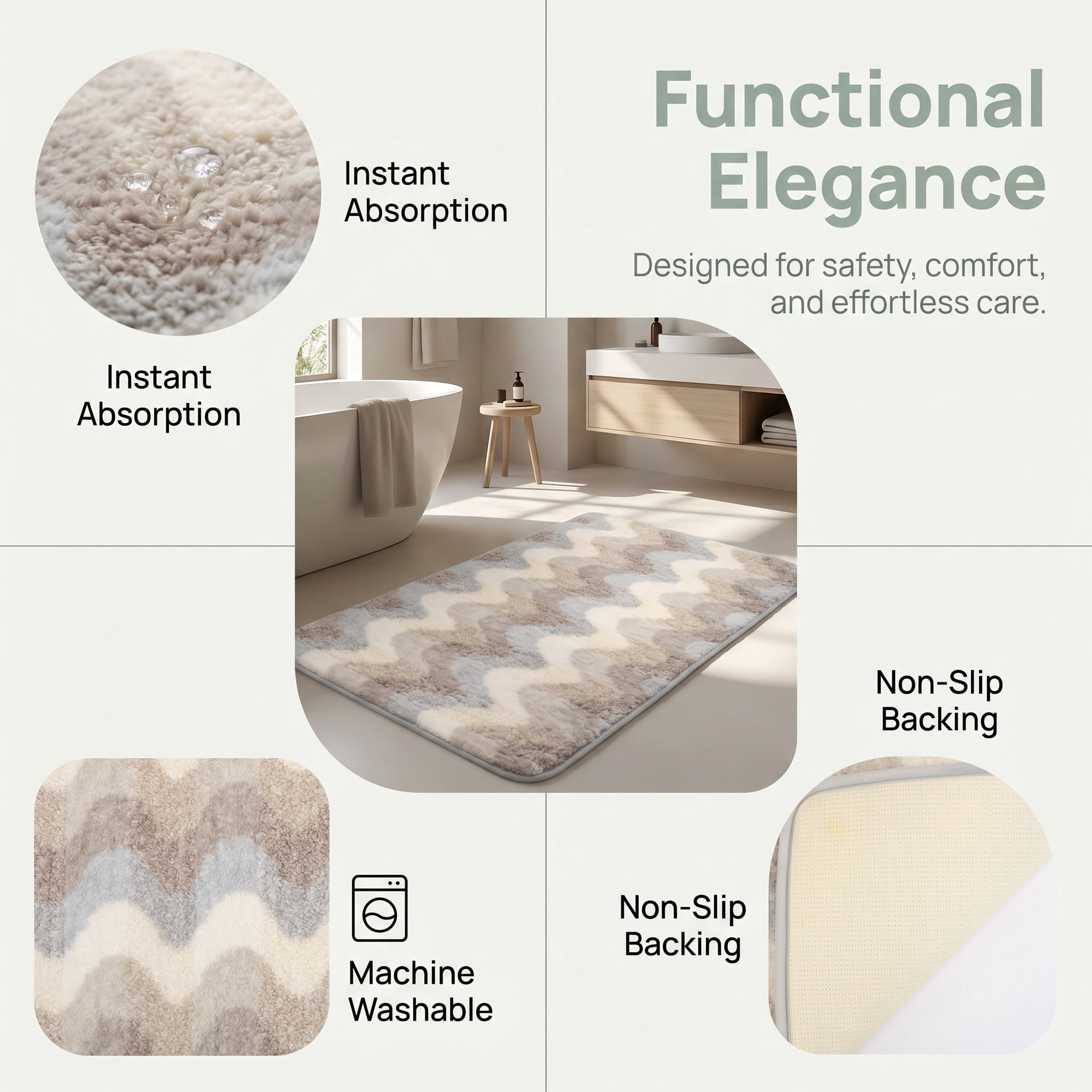 Unique Bargains Absorbent Non-Slip Machine Washable Geometric Bath Mat Blue Gray 32" x 20"