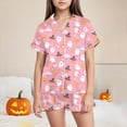 thumbnail image 2 of zuwimk Halloween Short Sleeve Pajamas Set For Kids Girls Bat Print Collared Tops And Shorts Pjs Set Loose Fit Casual Kids Halloween 2 Pces(Watermelon Red,10-11 Years), 2 of 6