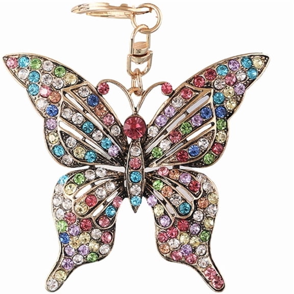 Sweet Crystal Butterfly Keychain for Women Girl Gold Color Metal Rhinestone Animal Insect Keyring for Bag Backpack Purse
