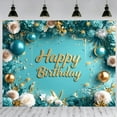 thumbnail image 5 of Teal Golden Happy Birthday Backdrop White Turquoise Photography Background for Women Floral Balloon Banner for Birthday Table Wall Decoration Party Supplies, 5 of 5