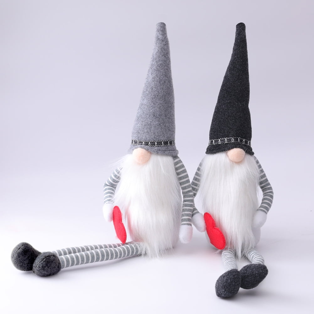 Kepooman 2 Pcs Kids 15" Long Hat & Long Striped Legs Faceless Elf Doll for Holiday Decor Gifts, Gray