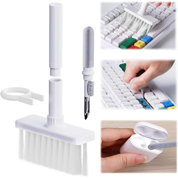 PEAKTREND 5 in 1 Keyboard Cleaning Brush Kit, Multifunctional Earbuds Cleaner with Keycap Puller,Cleaning Tools for Mechanical Keyboard,PC Laptop and Earphone (White)