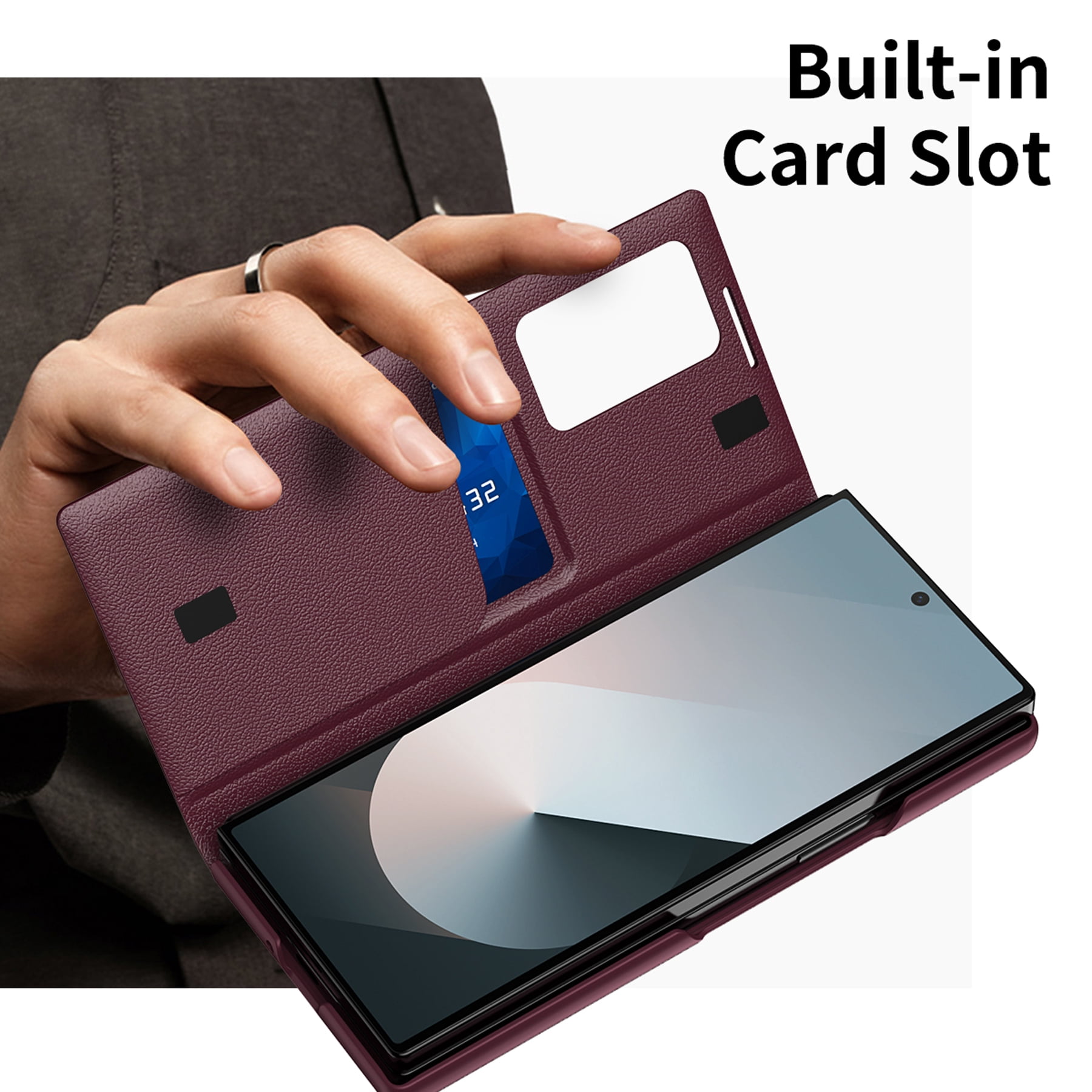 For Samsung Galaxy Z Fold 7 Case PU Leather Flip Case,With Intelligent Window,With Card Holder,Anti-fall Rugged Shockproof Protective Phone Case Cover for Samsung Galaxy Z Fold 7,Red