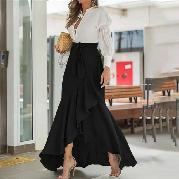 Faldas largas Falda larga casual para damas Una linea Asimetrica Color solido Estilo sexy Traje diario Ygjytge Negro T L para Mujer Bodega Aurrera en linea
