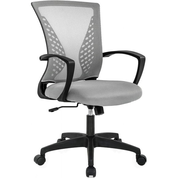 FDW Home Office Chair Ergonomic Mesh, Lumbar Support Armrest Mid Back Rolling Swivel Adjustable, Grey
