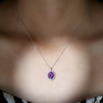 thumbnail image 4 of Rosec Jewels Oval Shape Amethyst Pendant Necklace with Moissanite Halo (8X10 mm, AAA Quality), 18K White Gold, 4 of 8